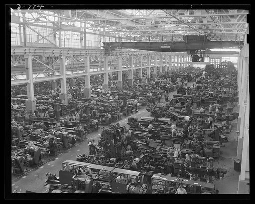 Interior of the tool and ie building, Ford River Rouge plant, Dearborn Michigan. Here radically new techniques of mass production have been developed and put in use. Machine tools and dies produced at this plant themselves make mass production easier and more rapid in other factories throughout the 