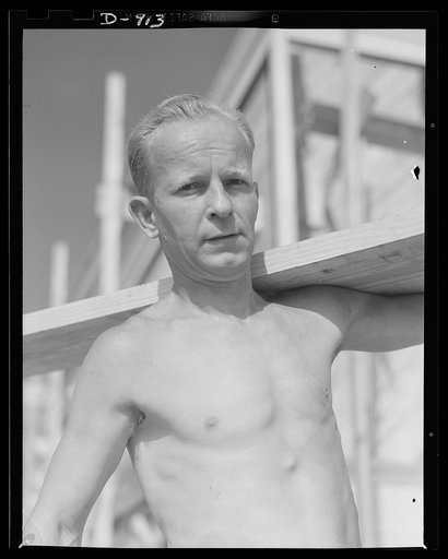 Defense housing, Erie, Pennsylvania. This worker on defense homes in Erie, Pennsylvania is a school teacher during the winter months. During the summer of 1941 he worked on the Franklin Terrace housing project as a laborer