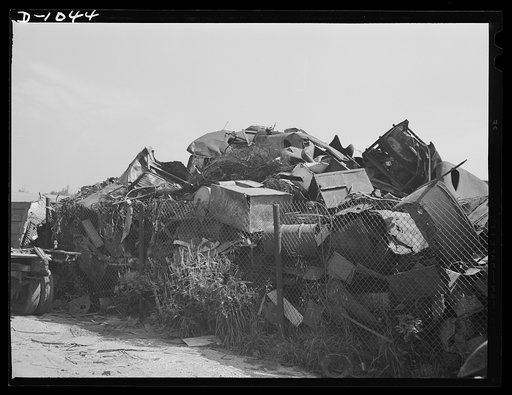 Conservation. Scrap iron and steel. Waste materials from heaps such as these are a rich source of scrap materials for conversion into vitally needed defense material. Efforts are now being made to collect all such materials to alleviate threatened shortages (U.S. Route 1, Baltimore-Washington Highwa