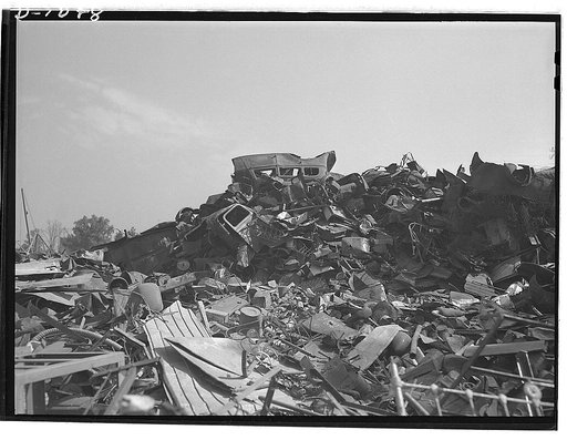 Conservation. Scrap iron and steel. Waste materials from heaps such as these are a rich source of scrap materials for conversion into vitally needed defense material. Efforts are now being made to collect all such materials to alleviate threatened shortages (U.S. Route 1, Baltimore-Washington Highwa