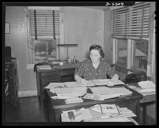 Dante Electric Company, Bantam, Connecticut. Secretary to Joseph Dante is Mrs. Gladys Leitheiser, Bantam old age tax enumerator and secretary of the Litchfield chaper of the DAR (Daughters of the American Revolution). For a score of years she has been the Dante's next door neighbor, working in the o