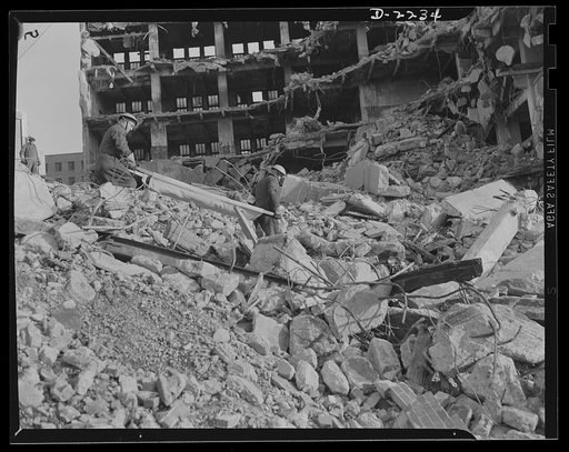 The air raid protective services. Ability to pick one's way along treacherous debris is a requisite for members of rescue squads. They are trained to dislodge bombing victims from debris and to carry them as smoothly as possible on stretchers to the nearest first aid stations