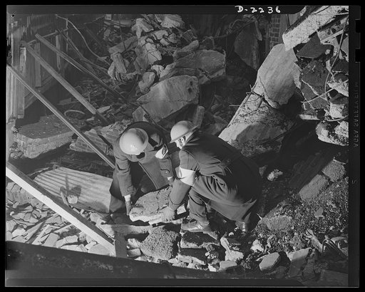 The air raid protective services. Rescue squads must often remove debris piece by piece to get to entrapped victims