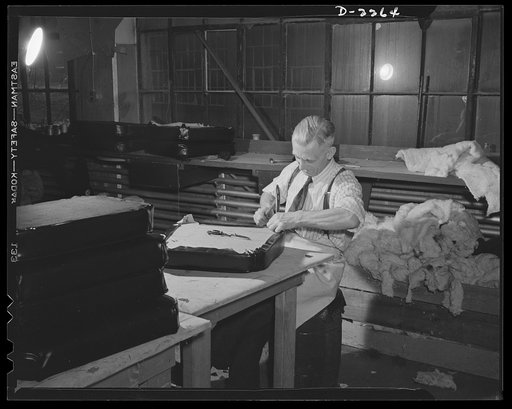 Bantam, Connecticut. A native of London, England, Malcolm Stewart is an expert upholstery worker. He once ran his own furniture shop in Pittsburgh, and before coming to Bantam in June of 1941, supervised an upholstery shop in Buffalo, New York. Mrs. Stewart, a Buffalo girl whom he married in 1936, i