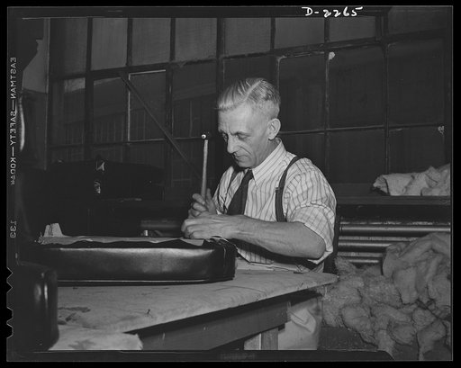 Bantam, Connecticut. A native of London, England, Malcolm Stewart is an expert upholstery worker. He once ran his own furniture shop in Pittsburgh, and before coming to Bantam in June of 1941, supervised an upholstery shop in Buffalo, New York. Mrs. Stewart, a Buffalo girl whom he married in 1936, i