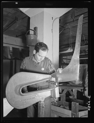 Bantam, Connecticut. Domnic Gullo has been at the Warren McArthur plant since 1937, when it came to Bantam from Rome, New York. He is a native of New York City. Domnic, who operates a cutter in the plant's sheet metal room, has taken an apartment with his wife in the new government housing developme
