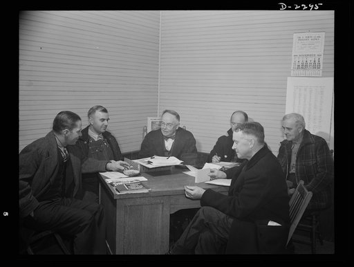 Bantam, Connecticut. Here is the elected governing body of Bantam, including both Democrats and Republicans. This council meets the first Monday of every month in a little room just above the post office. From left to right: Burgess George Perrett of the Perrett Lumber Company; Burgess Harold Cox, o