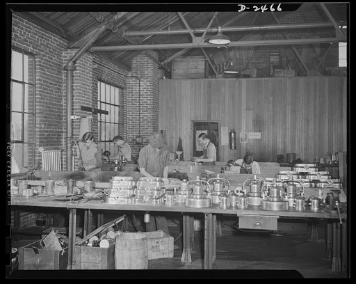 Conversion. Floor waxer plant. No more floor polishers will be produced by this small Eastern manufacturing company, whose entire resources are being converted to defense Production. Bench workers will henceforth be women, if the owner's plans are realized, so that his male operators can be released
