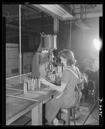 Because of the time and difficulties which would be encountered in buying a new staking machine, engineers of a Midwestern company converted an old standard arbor press into an air-operated machine, pictured above, which stakes screws in a twenty- millimeter shell booster. The results of the air-pow