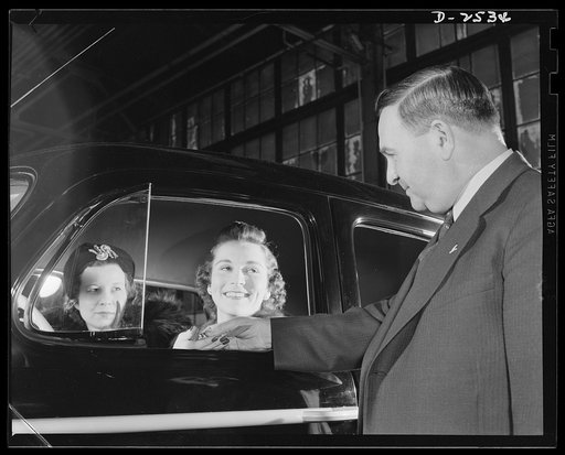 Conversion. Automobile industry. "Take it away, lady"--the last private passenger car to be made in a Midwest auto plant is driven away by its owner. Tanks instead of luxuries are America's new order. The Plymouth Company, Chrylser Corporation, Detroit, Michigan