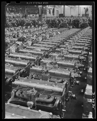 Conversion. Automobile industry. The last engines to come off the line will be used for filling government orders, to replace engines now in existence, and for certain marine engine work. The Plymouth Company, Chrylser Corporation, Detroit, Michigan
