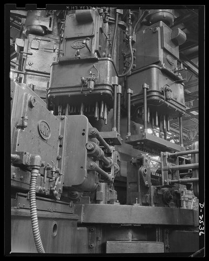 Conversion. Automobile industry. This special-purpose multiple drill formerly used in assembly of automobile parts, cannot readily be converted to war production. Unless some specific wartime use is found for it, the machine will be stored for the duration. The Plymouth Company, Chrysler Corporation