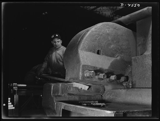 Conversion. Copper and brass processing. When "slabs" (brass or copper castings in the form of long flat cakes) are cast, the upper end of the casting, the last part poured, is apt to be slightly blown and drossy. This end is cut off by large shears before the casting is sent to the mill to be fabri