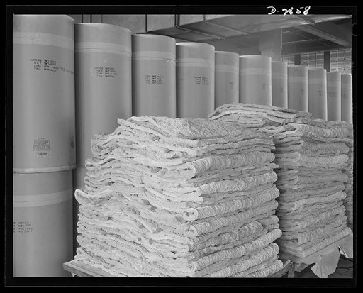 Synthetic rubber (Ameripol). This is finished synthetic rubber, ready for shipment in large paper drums holding 200 pounds each. It is about to leave the Akron, Ohio synthetic rubber plant of the B. F. Goodrich Company