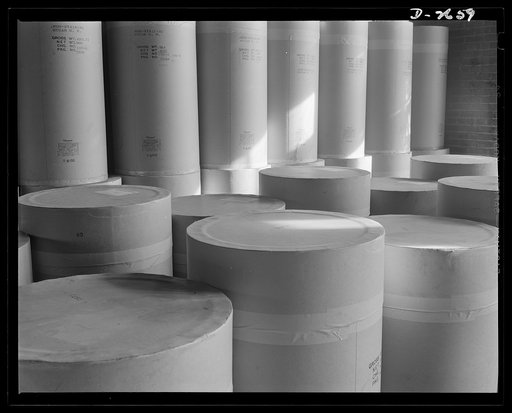 Synthetic rubber (Ameripol). This is finished synthetic rubber, ready for shipment in large paper drums holding 200 pounds each. It is about to leave the Akron, Ohio synthetic rubber plant of the B. F. Goodrich Company