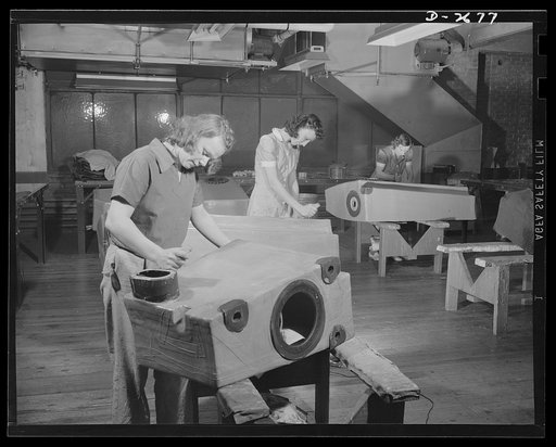 Self-sealing fuel tanks. Not only as nurses behind the battle lines, but as workers in the factory producing important war goods, women are doing much to win this war and to spare the lives of the men doing the actual fighting. These women are working on building forms used in the manufacture of sel