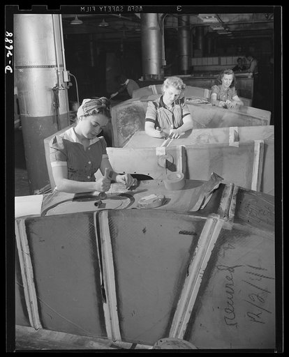 Self-sealing fuel tanks. Not only as nurses behind the battle lines, but as workers in the factories producing important war goods, women are doing much to win this war and to spare the lives of the men doing the actual fighting. These women are doing the final finishing work on bullet-sealing fuel 