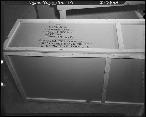 Conversion. Hosiery factory. Cases of mosquito netting stand ready for shipment to ordnance officers throughout the country. Women's hosiery was once the chief product of the Eastern mill which is now forty percent converted to production of netting for American troops. Van Raalte Company