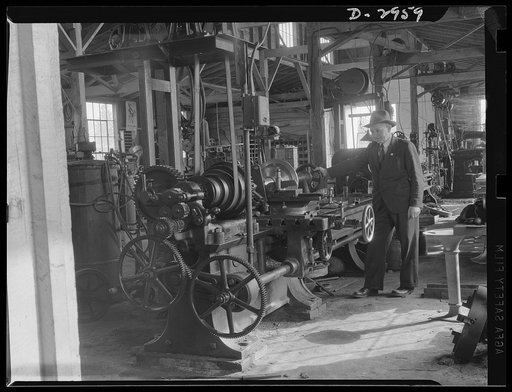 Subcontracting (Braden and Van Fossen Works). A large sixty-inch lathe at the Braden and Van Fossen Works is employed to smooth down pedestals for ships' dining tables. The lathe was recently acquired and refitted to do extra large jobs. Also at the Van Fossen Works, holes are drilled in the pedesta