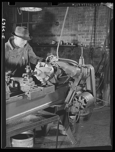 Subcontracting (Wilbarger and Sons). Electrically driven transmission gears have speeded up production at the small Wilbarger and Sons Shop, in Harrisonburg, Virginia. Workers at the shop installed the gears and transmission of an old Ford coupe on this machine and the results have been more than gr
