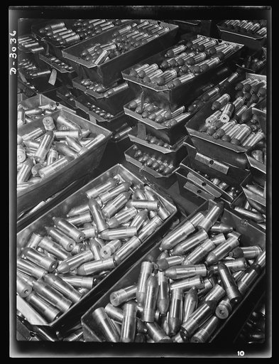 Aluminum casting. Thirty-seven-millimeter armour piercing shot used in anti-tank guns are produced in this giant Midwest factory now converted to war production. Aluminum Industries Inc., Cincinnati, Ohio