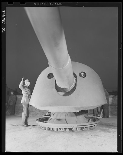 Fort Story coast defense. Men and guns defend America against her enemies. Soldiers at Fort Story, Virginia, operate a six-inch gun mounted on a barbette carriage