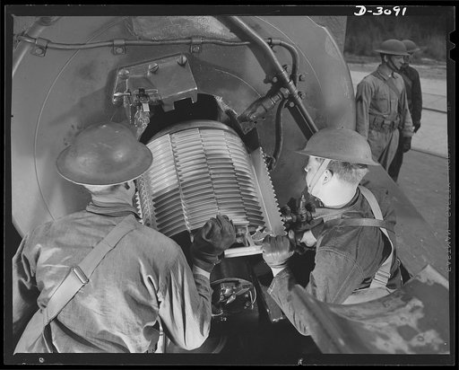 Fort Story coast defense. Closing the breech on one of Fort Story's sixteen-inch howitzers