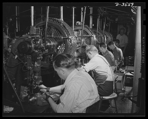 Conversion. Watch cases to war production. Squaring away for war Production. When the last batch of watch cases goes down the line of punch presses at a Kentucky factory, the trained operator will begin turning out compass cases, radio parts and small carbine machine gun parts for our armed forces. 
