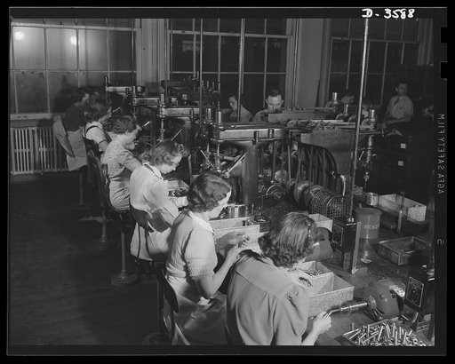 Conversion. Cash registers to gun magazines. Many detail operations in the making of Oerliken magazines for 20mm anti-aircraft guns are performed by regualar employees of a converted cash register factory now on war production. National Cash Register Company, Dayton, Ohio