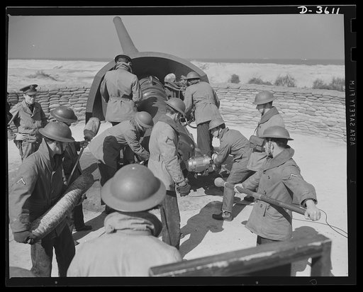Fort Stroy coast defense. Soldiers at Fort Story, Virginia, load one of the six-inch guns lining the shore