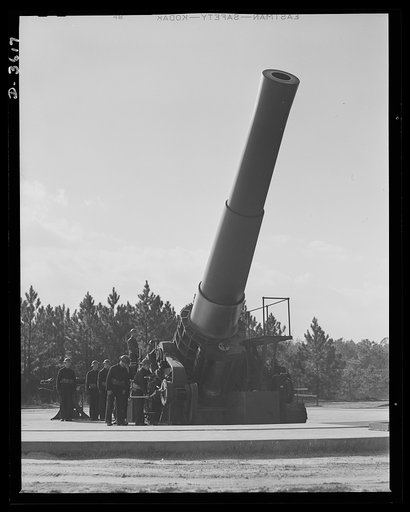 Fort Story coast defense. Men and sixteen-inch guns at Fort Story, Virginia, prepare to resist Axis agression d