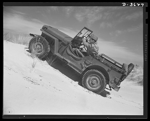 Fort Story coast defense. The "peep" (not a jeep this time) has its vital role to play in defense of America's shores. This one is used at Fort Story, Virginia