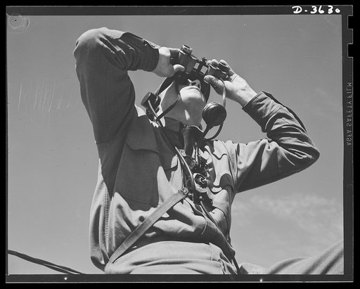 Fort Story coast defense. An airplane spotter on duty at Fort Story, Virginia