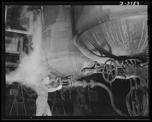 Rubber reclamation. Producing reclaimed rubber. Rubber scrap, obtained by dissolving and washing away all fibrous materials, passes through a steaming operation. It will then go through the drying, refining and other xylos processes at a big Midwest plant that is recovering large quantities for war 