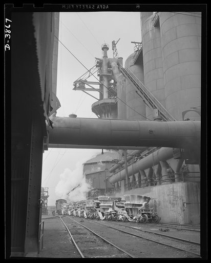 Steel production. Iron in production. There's plenty of activity at the blast furnace and stoves and on the cinder ladle train. Republic, Youngstown