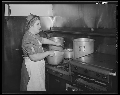 Steel production. Good food for good workers. A capable cook prepares it in the restaurant kitchen of a big Eastern steel plant. Republic, Youngstown