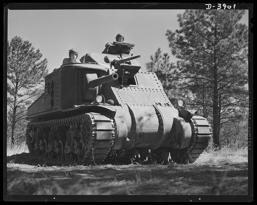 Fort Benning. Tank forces. What the Axis has to face. A medium tank (M-3) and a capable American crew make an effective fighting combination. The training course at Fort Benning, Georgia is graduating smart and proficient soldiers for the armored forces