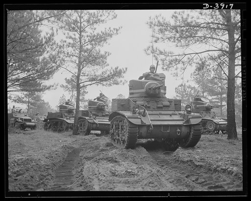 Fort Benning. Tank forces. Old type light tank used in training soldiers for the armored forces at Fort Benning, Georgia. The trainees will finish their course in up-to-the-minute equipment