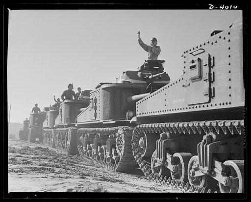 Fort Benning. Tank forces. What the Axis has to face. A medium tank (M-3) and capable American crew make an effective fighting combination. The training course at Fort Benning, Georgia is graduating smart and proficient soldiers for the armored forces