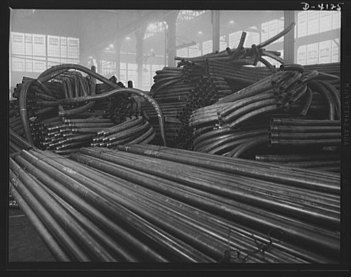 Production. Marine boilers. Huge stocks of tubes for bent tube boilers are built up in shops of a large Midwest manufacturer producing Army and Navy equipment