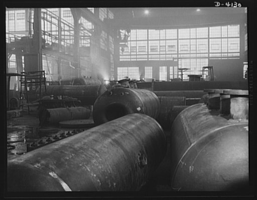 Production. Marine boilers. On the welding floor of a big Midwest boiler factory, heavy production of Army and Navy essentials is the order of the day