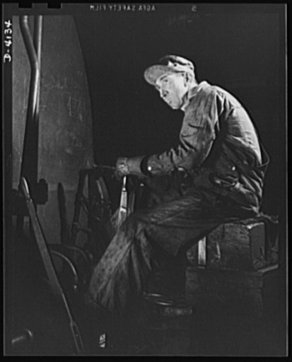 Production. Marine boilers. The operator at the controls of a large flanging press must know his buttons. He is working on heavy plate being shaped into marine boiler drums at a big Midwest plant now producing war essentials exclusively