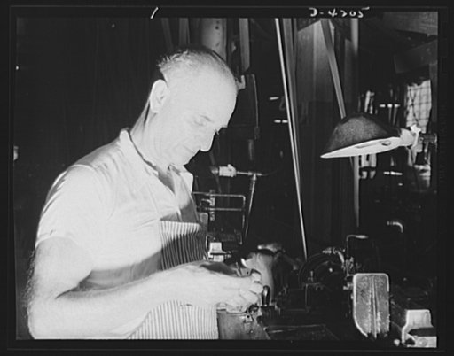 Forty-two keys to victory. This man was once a skilled worker in a typewriter factory. He's still a skilled worker in the same factory, but instead of typewriters he's now assembling war items. Although Army and Navy demands for typewriters are increasing, the manufacute of these machines will have 