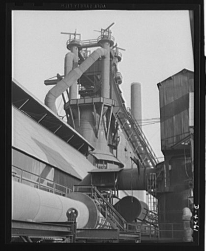Steel production. American blast furnaces are breaking all records these days. The iron they produce will be converted to steel to meet the needs of our armed forces. Carnegie-Illinois Steel Corporation. Farrell, Pennsylvania