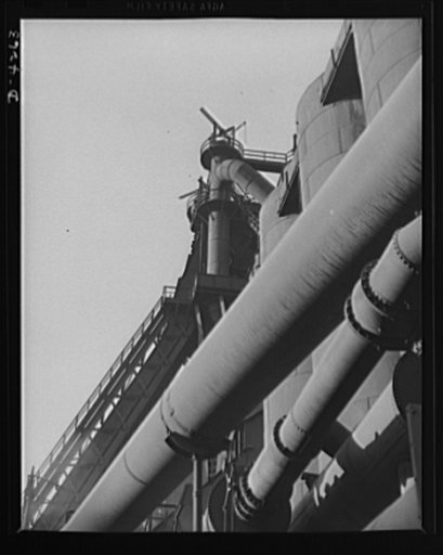 Steel production. A gas main and air pipe serving a group of Eastern blast furnaces contributes in important ways to the production of iron for steel making. Carnegie-Illinois Steel Corporation. Farrell, Pennsylvania