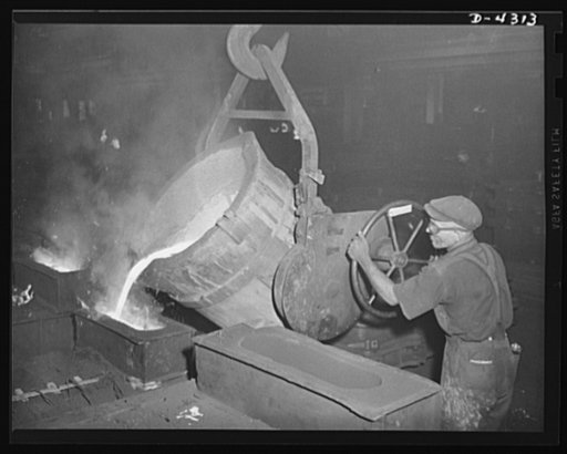 Production. Milling machines and machine castings. When a full ladle comes along, there must be enough molds ready to take the whole load. Nowhere is Time so stern a master as it is in the foundry. Iron must be poured when it's right -- or thrown out, cooled, and returned to the cupola. Location: a 