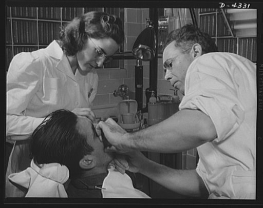 Production. Milling machines and machine castings. With the most modern equipment and surroundings, the company dentist of a large Midwest machine tool plant gives free dental services and advice to all employees. A dental hygienist assists him in check-up of the employees' teeth