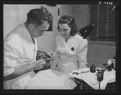 Production. Milling machines and machine castings. With the most modern equipment and surroundings, the company dentist of a large Midwest machine tool plant gives free dental services and advice to all employees. A dental hygienist assists him in check-up of the employees' teeth