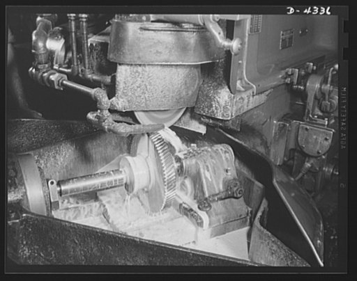 Production. Milling machines and machine castings. Precision gears are essential for machine tools to ensure accurate, smooth, quiet operations and long life. This gear grinder -- itself a machine tool -- is perfecting the working surfaces between the teeth of a milling machine gear. The milky liqui
