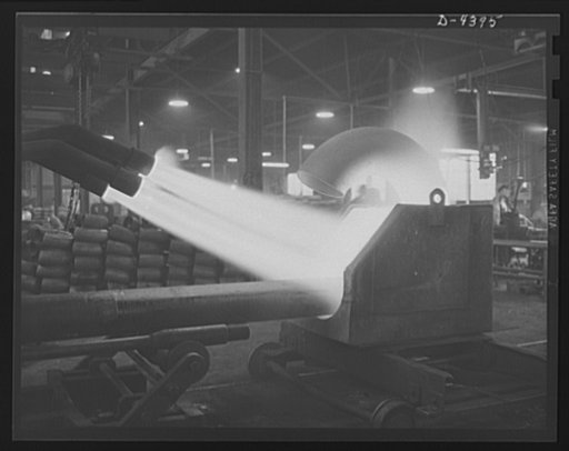 Production. Pipe fittings. Large pipe elbows for the Army are formed in a Midwest plant by heating lengths of pipe with gas flames and forcing them around a die. Tube Turn Incorporated